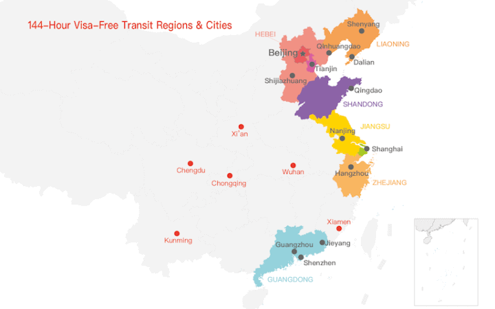 144-hour Visa-free Rigions in China